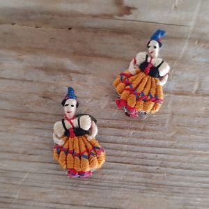 💃HP! 💃Vtg Guatamalan Worry Dolls Clip-on Handmade Earrings Embroidered Mini